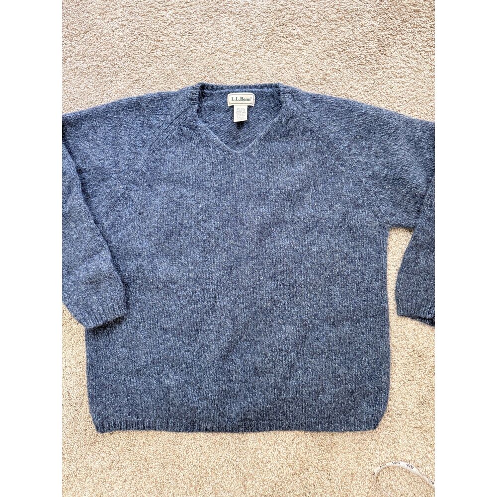 Vintage L.L.Bean Blue Wool Blend V-Neck Sweater Women’s Large Grandpa Knit 97
